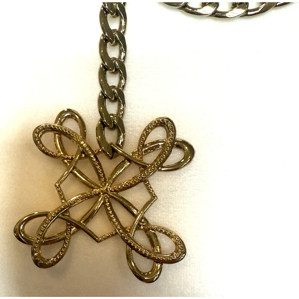Vintage SHB Shofel Bros Necklace Statement Gold Tone Double Chain Celtic Knot 19